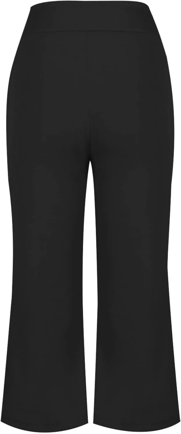 Cropped Trousers for Women Fashion Bell Bottom Pants High Elastic Waist Pants Comfy Pants Travel Pants with Pocket