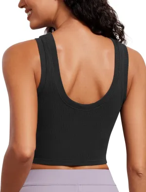 CRZ YOGA Ribbed Crop Fitted Tank Tops for Women Low U-Back Scoop Neck Casual Cropped Sleeveless Workout Yoga Shirt