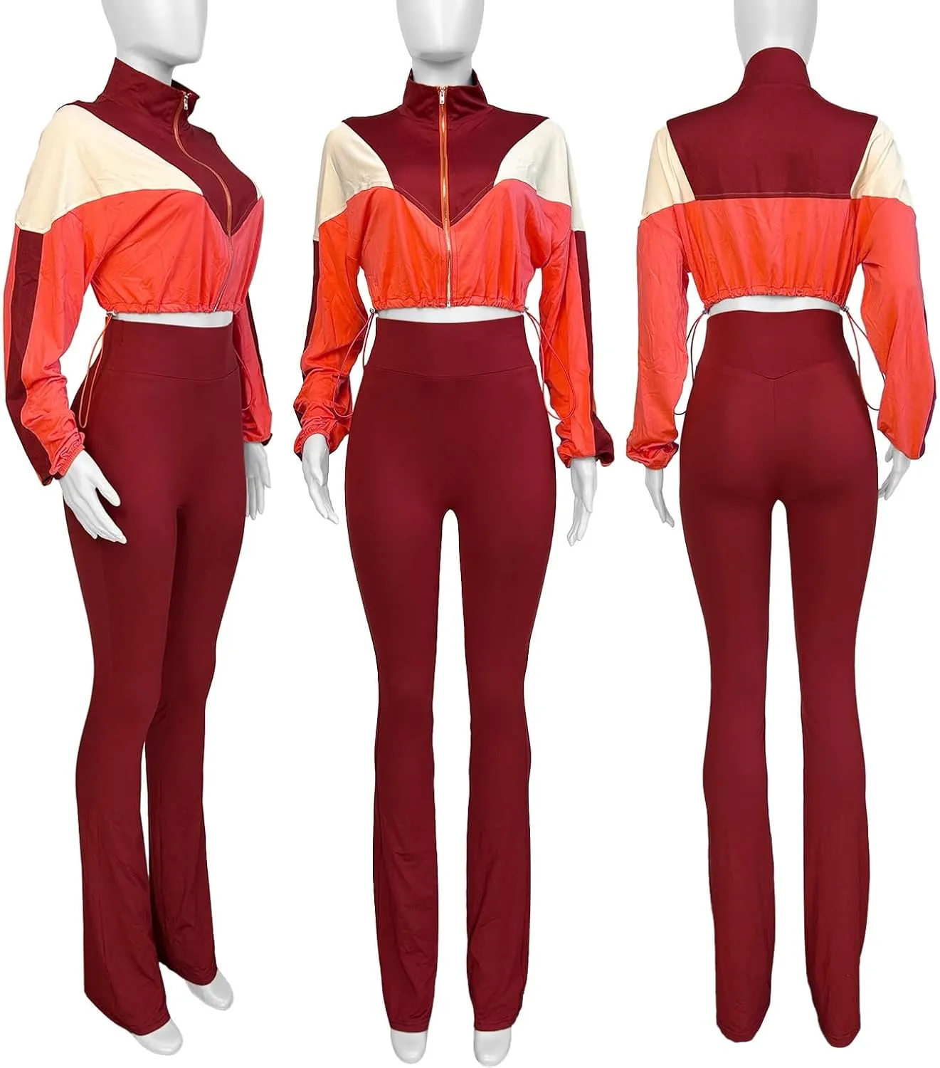cu4eve Fall Two Piece Sets For Women 2024 Work Out Sets Gym Zip Up Cropped Jacket And Yoga Sweat Pants Track Suits