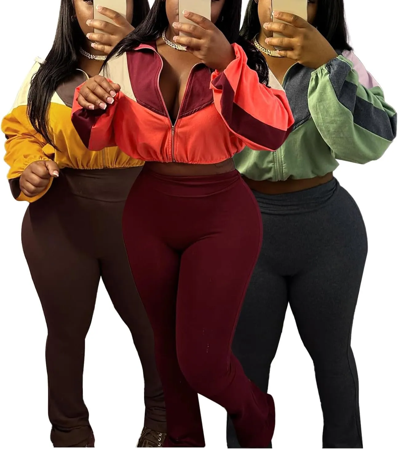 cu4eve Fall Two Piece Sets For Women 2024 Work Out Sets Gym Zip Up Cropped Jacket And Yoga Sweat Pants Track Suits