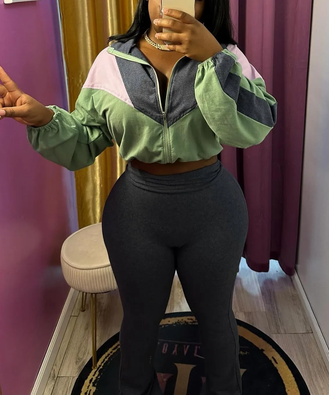 cu4eve Fall Two Piece Sets For Women 2024 Work Out Sets Gym Zip Up Cropped Jacket And Yoga Sweat Pants Track Suits