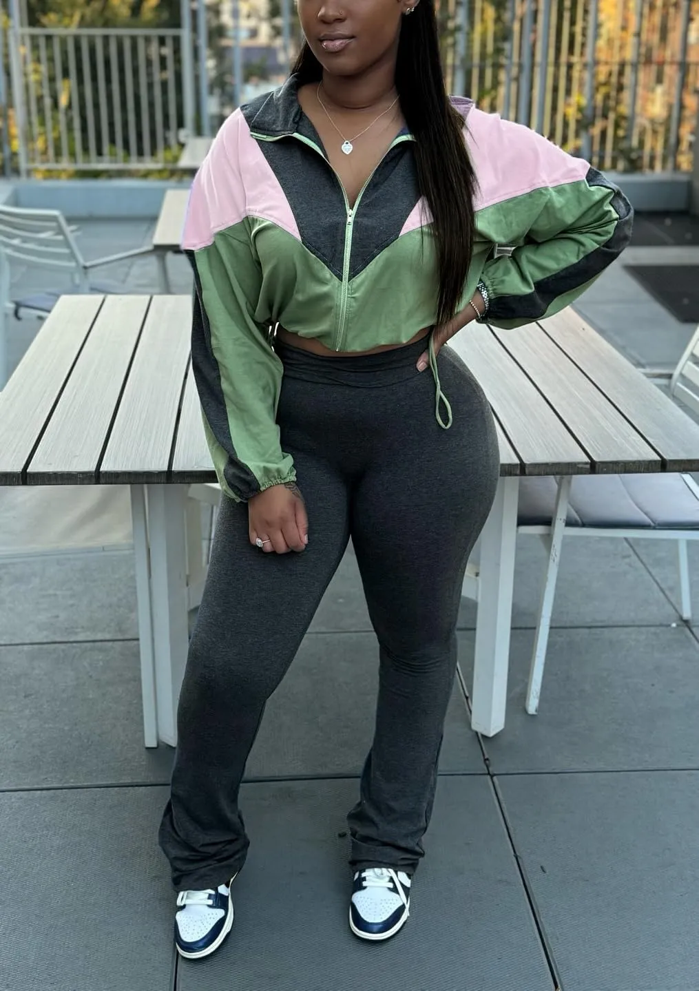 cu4eve Fall Two Piece Sets For Women 2024 Work Out Sets Gym Zip Up Cropped Jacket And Yoga Sweat Pants Track Suits