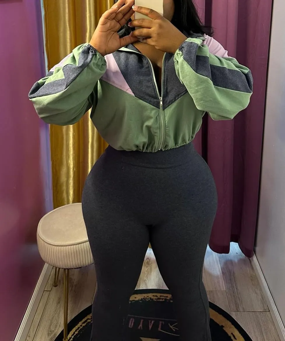 cu4eve Fall Two Piece Sets For Women 2024 Work Out Sets Gym Zip Up Cropped Jacket And Yoga Sweat Pants Track Suits