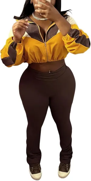 cu4eve Fall Two Piece Sets For Women 2024 Work Out Sets Gym Zip Up Cropped Jacket And Yoga Sweat Pants Track Suits