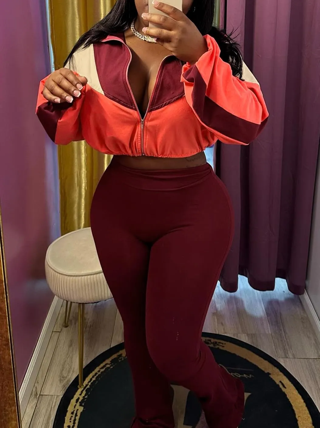 cu4eve Fall Two Piece Sets For Women 2024 Work Out Sets Gym Zip Up Cropped Jacket And Yoga Sweat Pants Track Suits