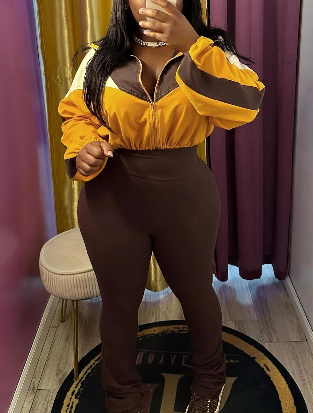 cu4eve Fall Two Piece Sets For Women 2024 Work Out Sets Gym Zip Up Cropped Jacket And Yoga Sweat Pants Track Suits