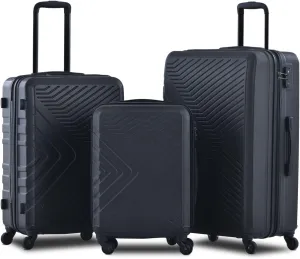 CuisinSmart 3 Piece Luggage Sets 20"/24"/28" Lightweight Hardshell Suitcase With 2 Hooks, Spinner Wheels, TSA Lock For Travel Black As shown