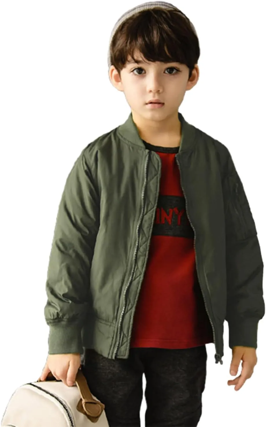 CUNYI Boys' Fashion Zip Up Bomber Jacket Windproof Flight Jacket Lightweight Windbreaker Outdoor
