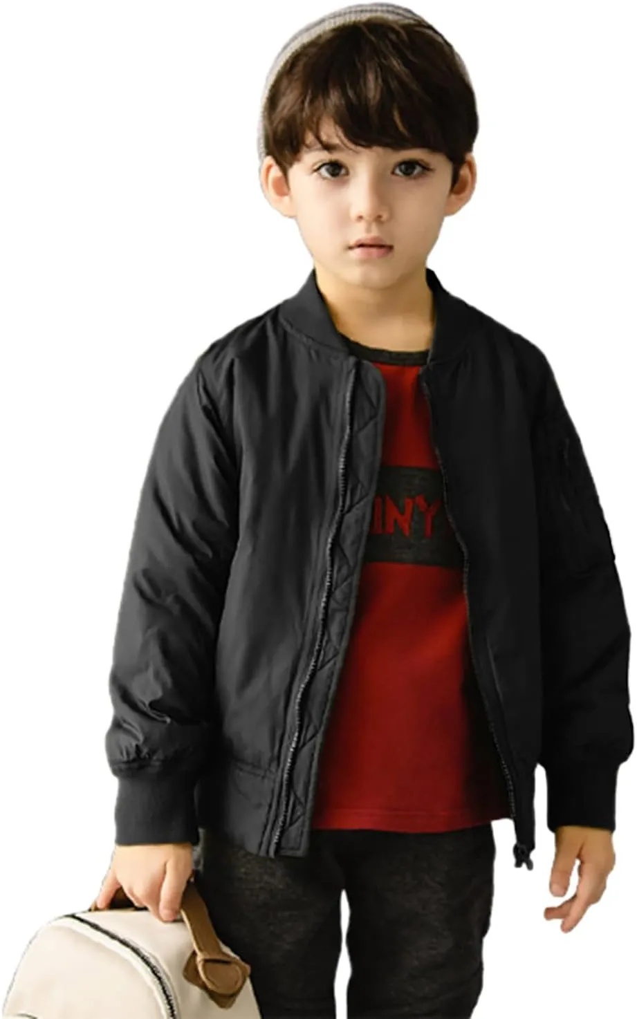 CUNYI Boys' Fashion Zip Up Bomber Jacket Windproof Flight Jacket Lightweight Windbreaker Outdoor