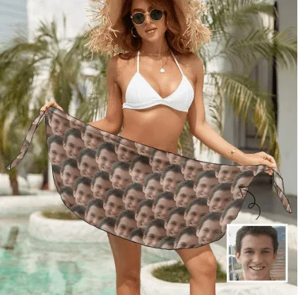Custom Face Only You Swim Bikini Coverup Personalised Short Sarongs Beach Wrap For Women Girls