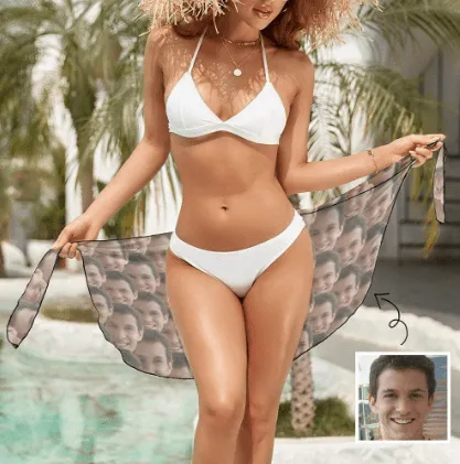 Custom Face Only You Swim Bikini Coverup Personalised Short Sarongs Beach Wrap For Women Girls