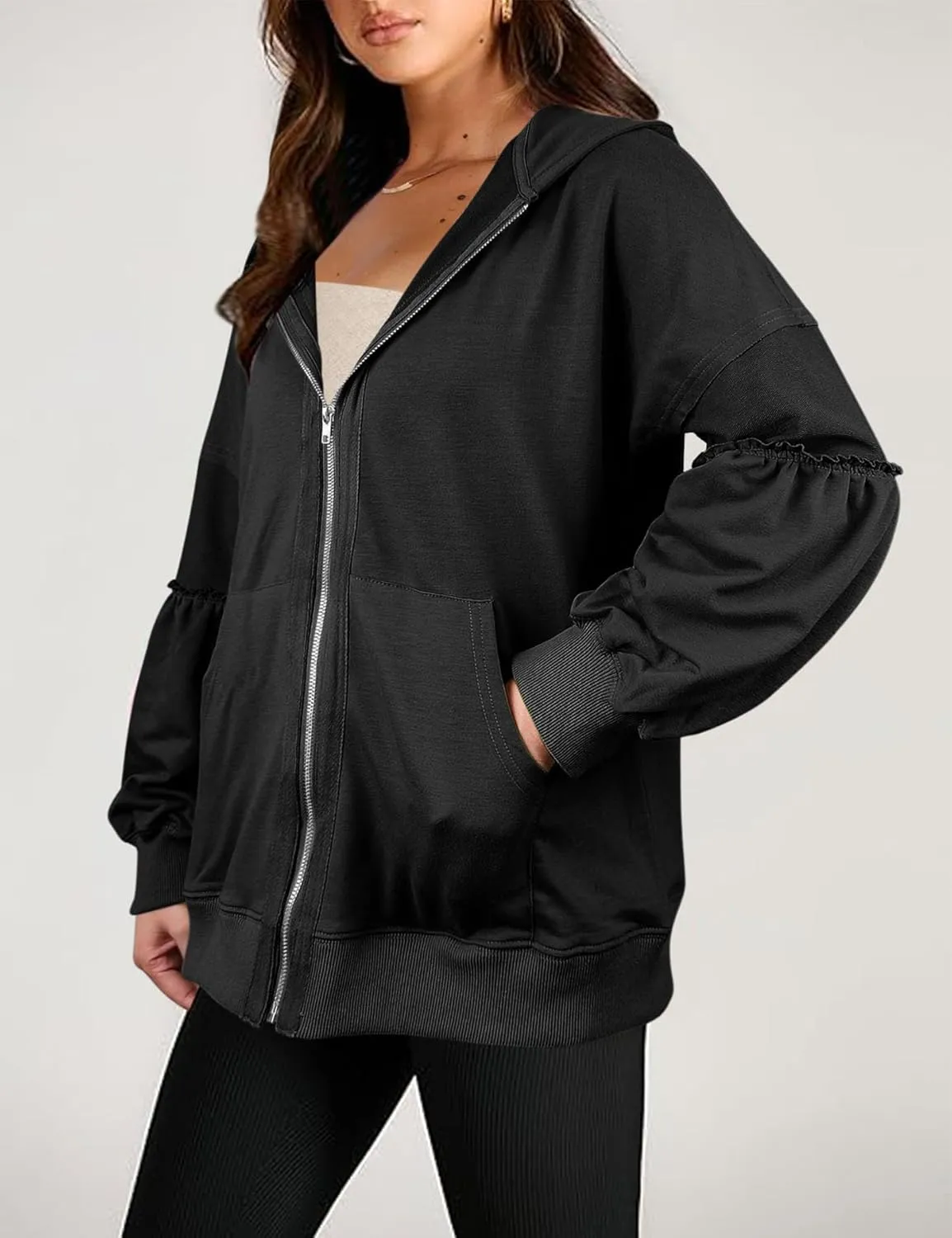 Dailiup Women Zip up Hoodies Oversized Long Sleeves Casual Sweatshirts Fall Outfit Jackets with Pocket