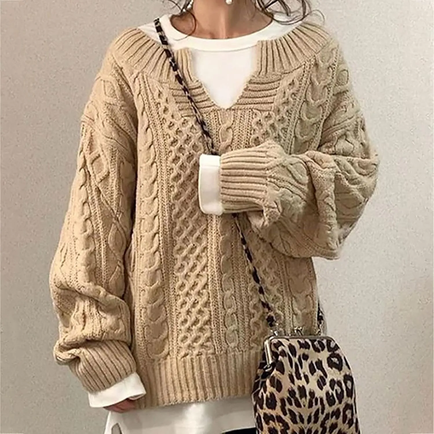 DASAYO Womens Long Sleeve Oversized Chunky Sweaters Casual Vneck Pullover Knit Sweater Fashion Fall Outfits Plus Size 2022