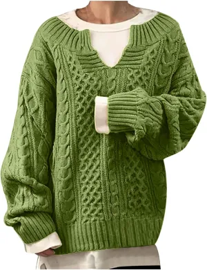 DASAYO Womens Long Sleeve Oversized Chunky Sweaters Casual Vneck Pullover Knit Sweater Fashion Fall Outfits Plus Size 2022