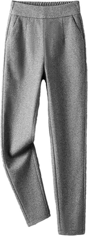 DBFBDTU High-Waisted Woolen Pants Women's Elastic Waist Casual Pants Women's Thickened Harem Pants