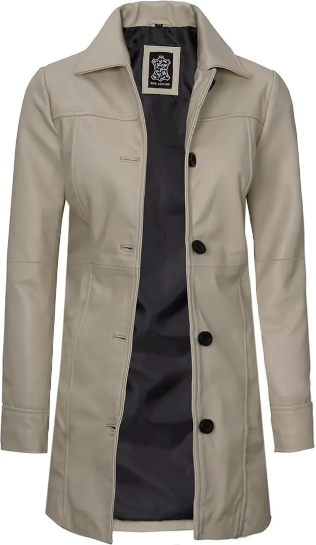Decrum Leather Coats for Women - Carcoat Style Winter Fashion Womens Long Leather Jackets