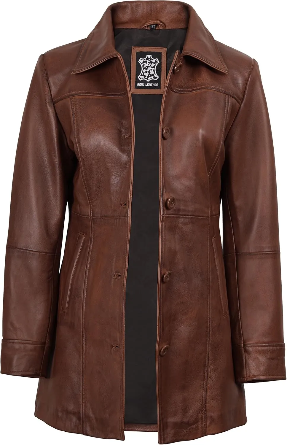Decrum Leather Coats for Women - Carcoat Style Winter Fashion Womens Long Leather Jackets
