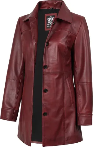 Decrum Leather Coats for Women - Carcoat Style Winter Fashion Womens Long Leather Jackets