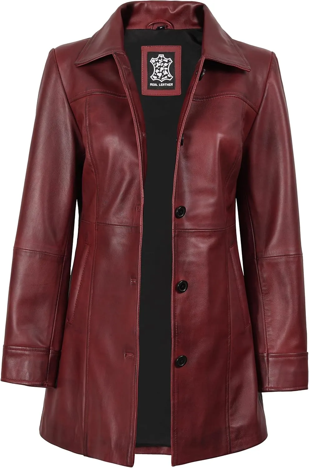 Decrum Leather Coats for Women - Carcoat Style Winter Fashion Womens Long Leather Jackets