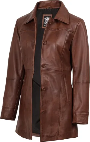 Decrum Leather Coats for Women - Carcoat Style Winter Fashion Womens Long Leather Jackets