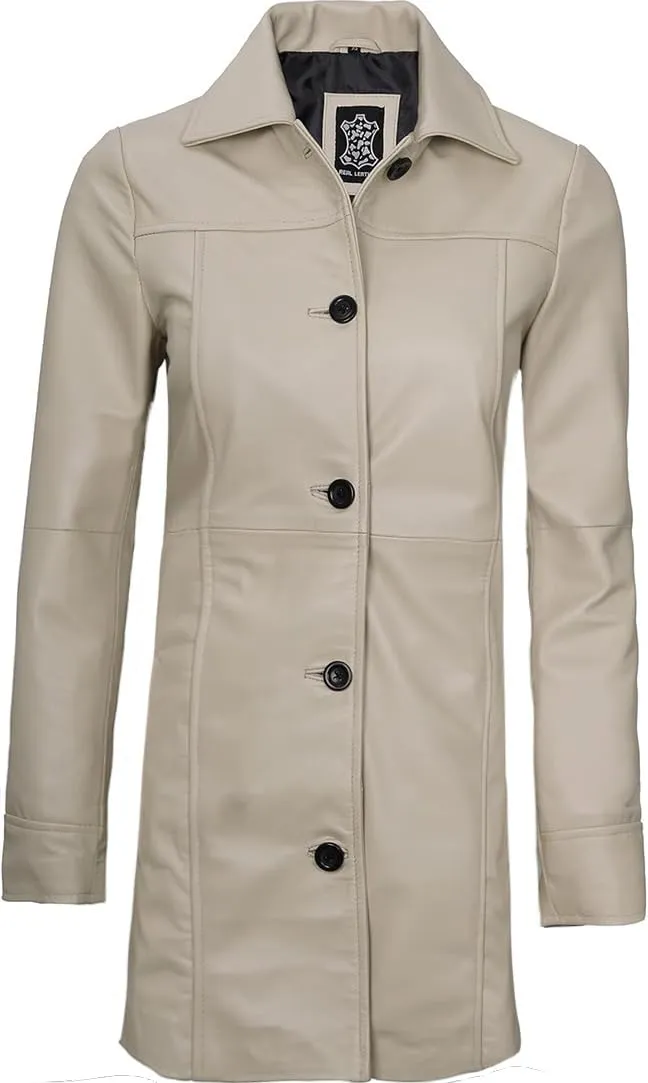 Decrum Leather Coats for Women - Carcoat Style Winter Fashion Womens Long Leather Jackets