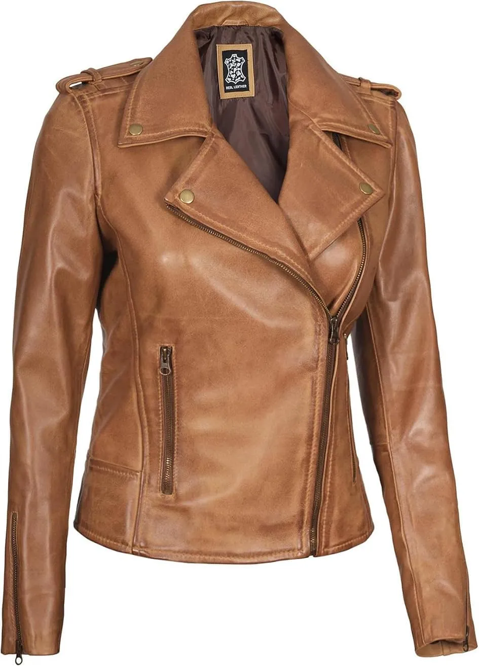 Decrum Leather Jacket Women - Real Lambskin Asymmetrical Style Casual Fashion Leather Jackets For Womens