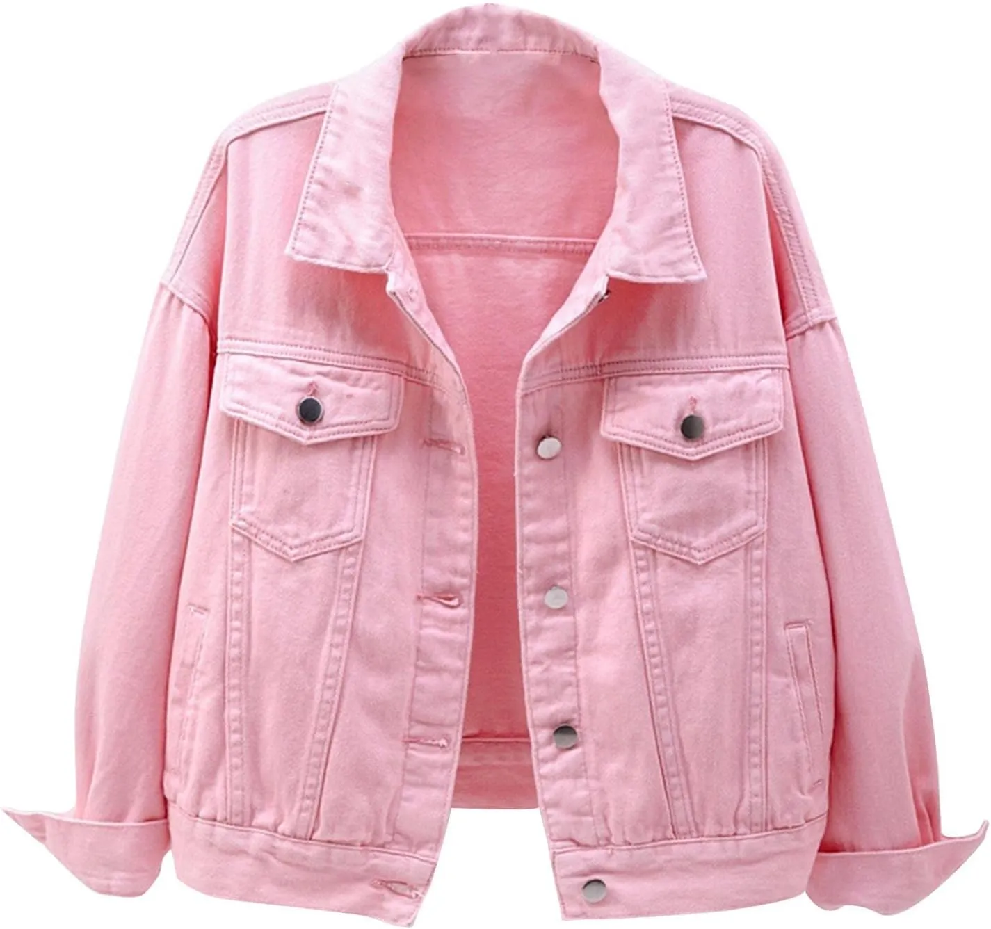 Denim Jacket for Women 2024 Fall Casual Long Sleeve Jean Jackets Basic Lapel Button Down Cropped Coats Pockets