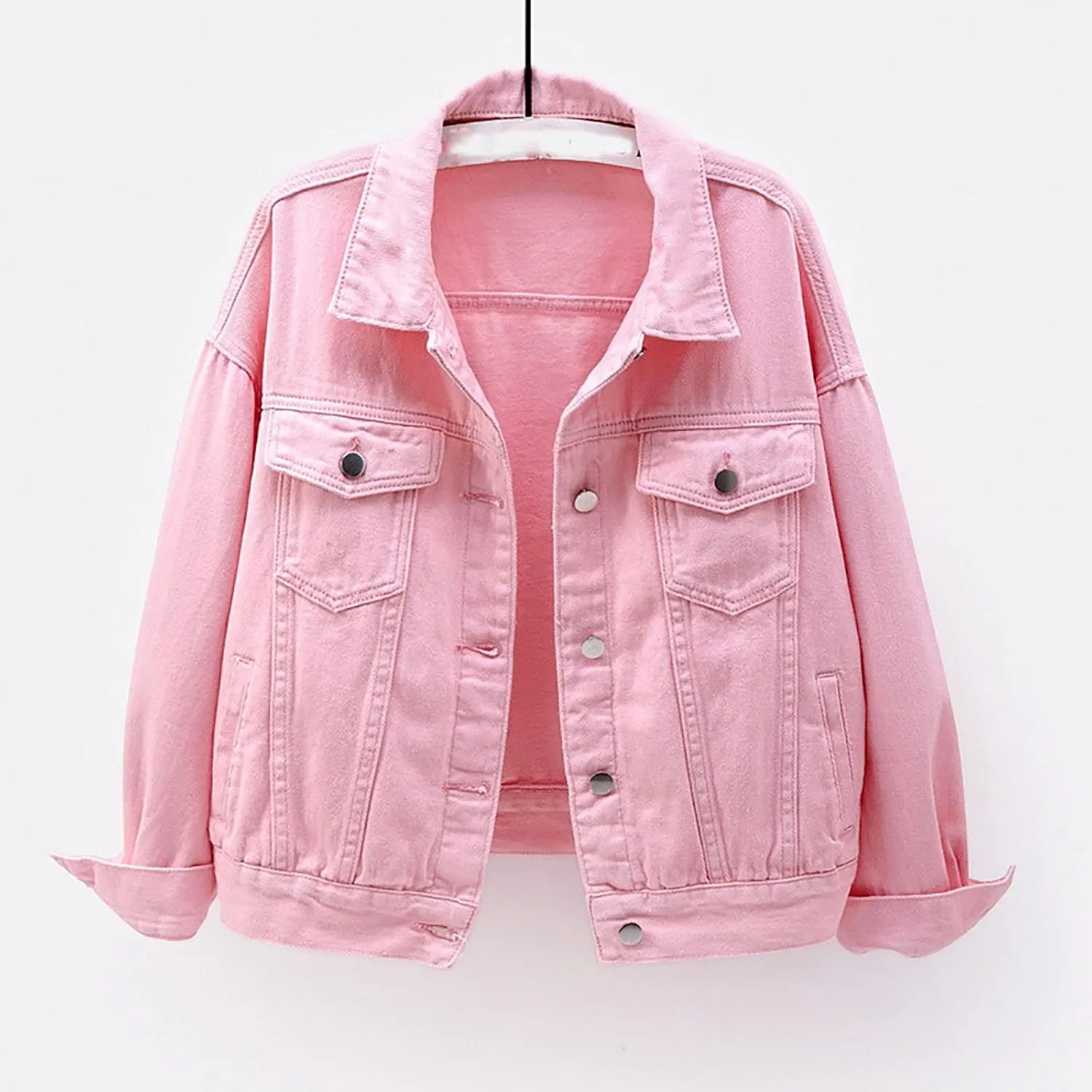Denim Jacket for Women 2024 Fall Casual Long Sleeve Jean Jackets Basic Lapel Button Down Cropped Coats Pockets
