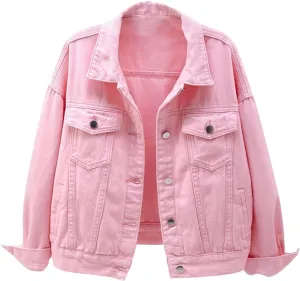 Denim Jacket for Women 2024 Fall Casual Long Sleeve Jean Jackets Basic Lapel Button Down Cropped Coats Pockets