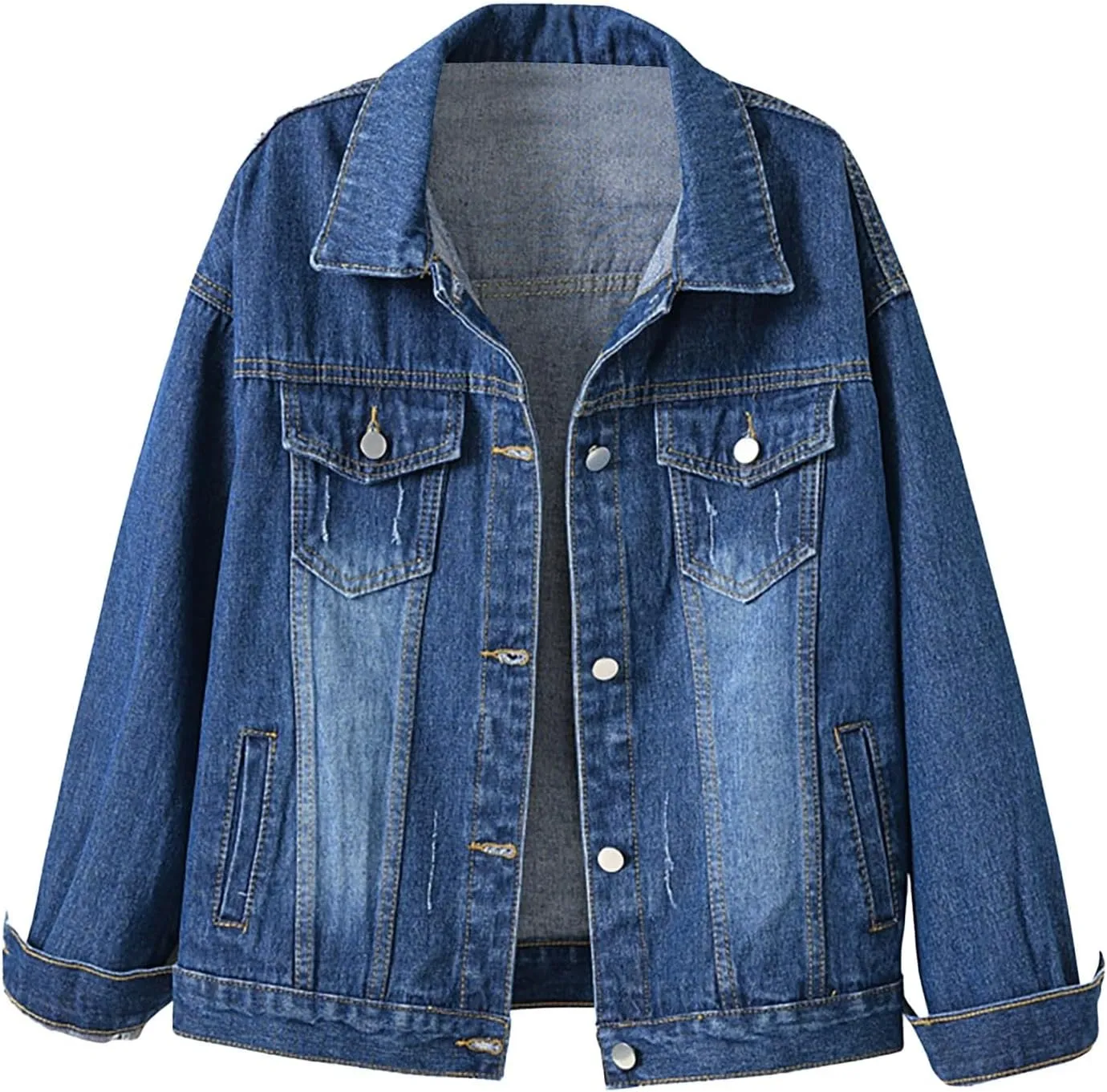 Denim Jackets for Women Oversized Lapel Collar Retro Cowgirl Jean Jackets Trendy Relax Fit Cropped Coats With Pockets