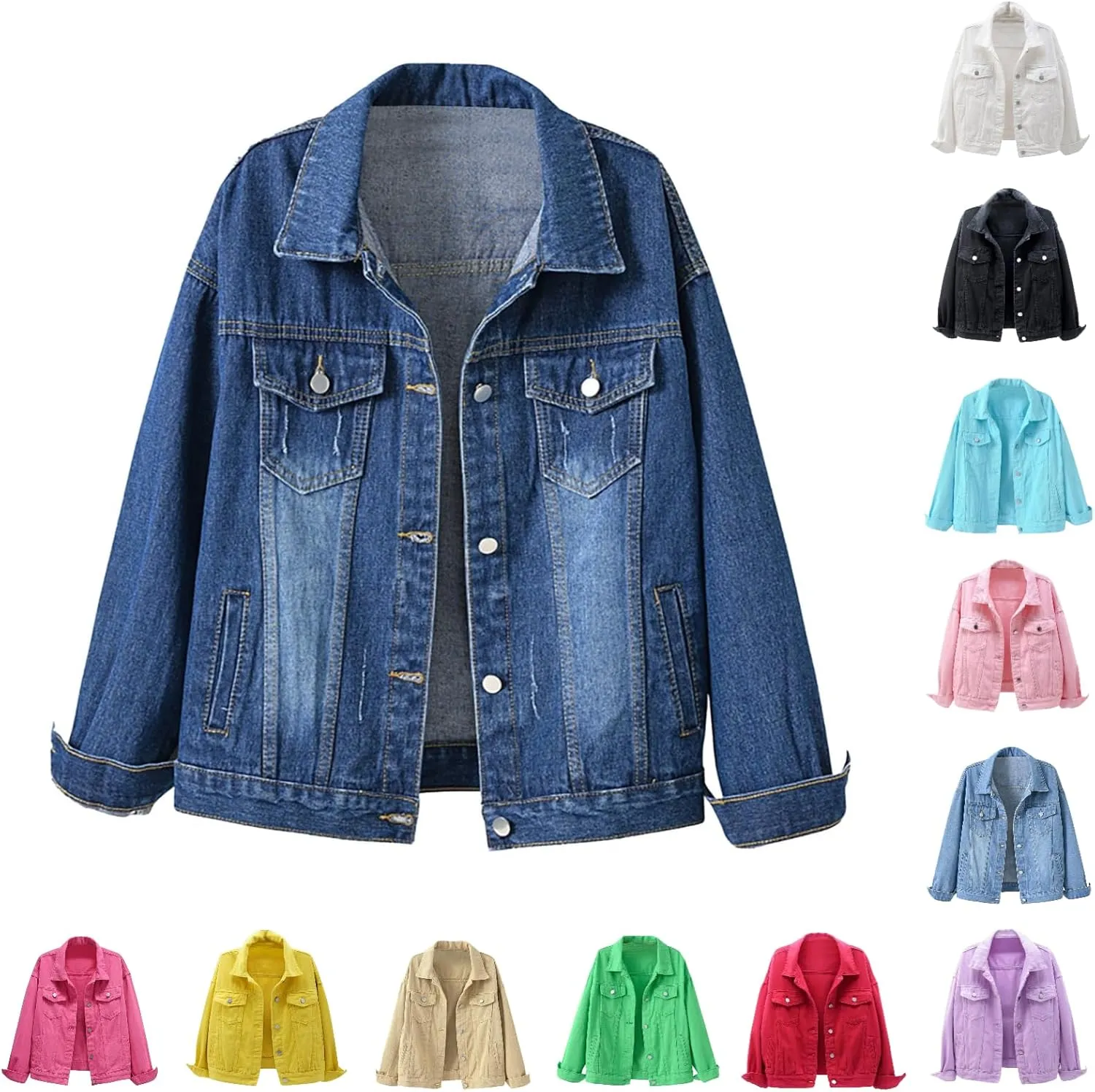 Denim Jackets for Women Oversized Lapel Collar Retro Cowgirl Jean Jackets Trendy Relax Fit Cropped Coats With Pockets