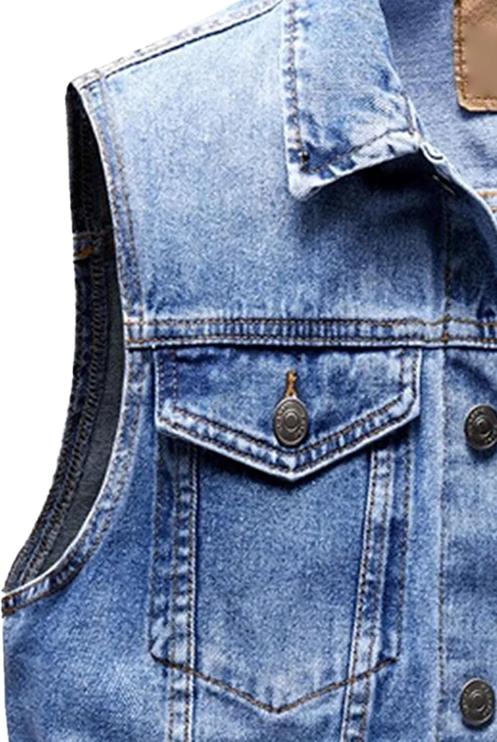 Denim Vest for Men Casual Sleeveless Button Down Denim Jacket Lapel Vintage Trucker Jeans Vests