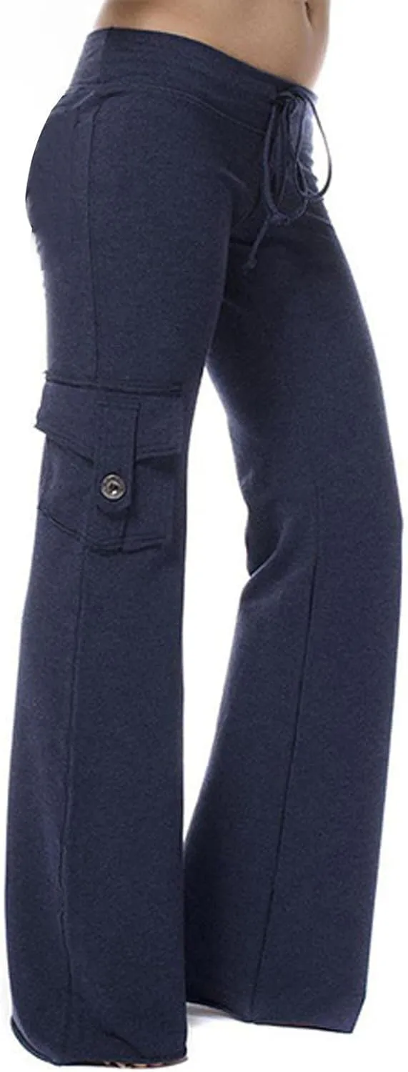 Dgoopd Cargo Pants Women Wide Leg High Waist Yoga Pants Plus Size Cargo Yoga Pants Drawstring Soft Lounge Pants with Pockets