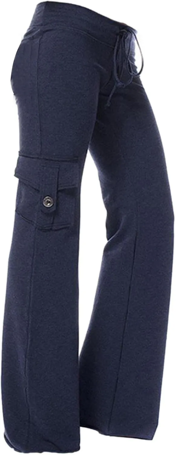 Dgoopd Cargo Pants Women Wide Leg High Waist Yoga Pants Plus Size Cargo Yoga Pants Drawstring Soft Lounge Pants with Pockets