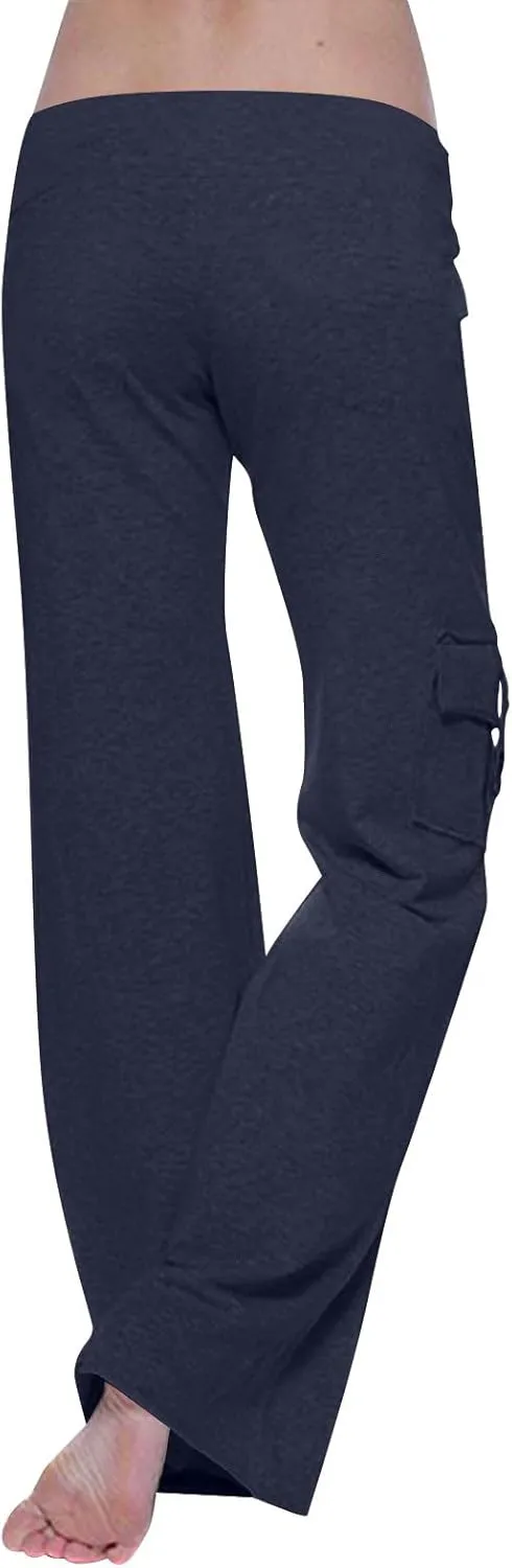 Dgoopd Cargo Pants Women Wide Leg High Waist Yoga Pants Plus Size Cargo Yoga Pants Drawstring Soft Lounge Pants with Pockets