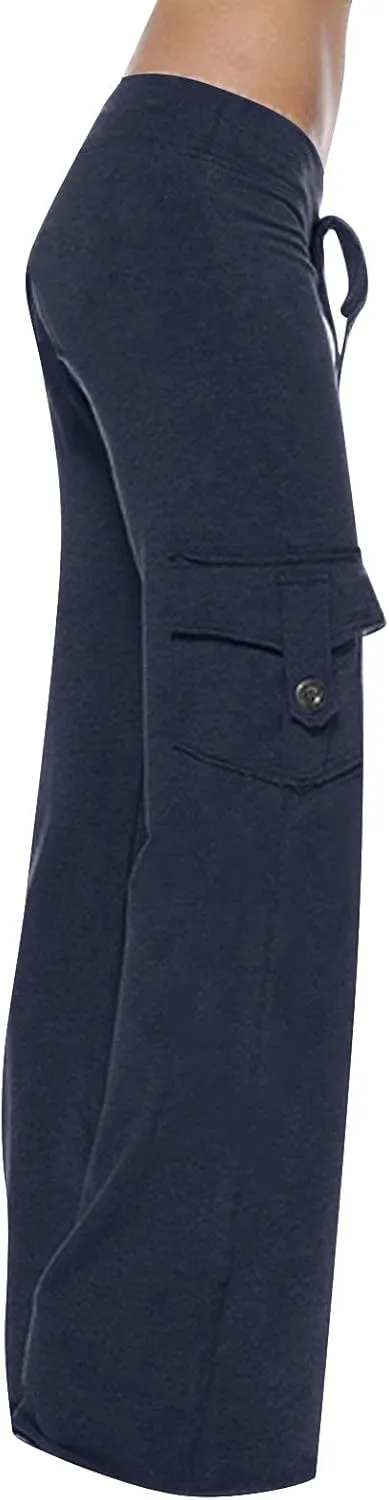 Dgoopd Cargo Pants Women Wide Leg High Waist Yoga Pants Plus Size Cargo Yoga Pants Drawstring Soft Lounge Pants with Pockets