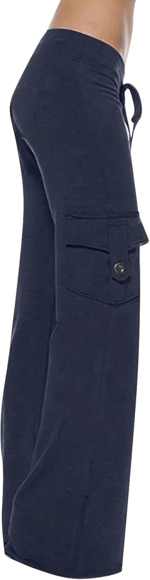Dgoopd Cargo Pants Women Wide Leg High Waist Yoga Pants Plus Size Cargo Yoga Pants Drawstring Soft Lounge Pants with Pockets