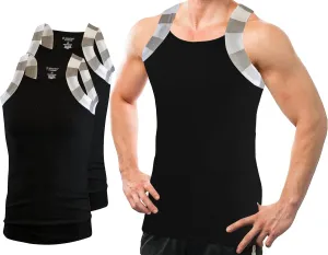 Different Touch 2 Pack Men Square Cut Two Tone Trim Tank Top