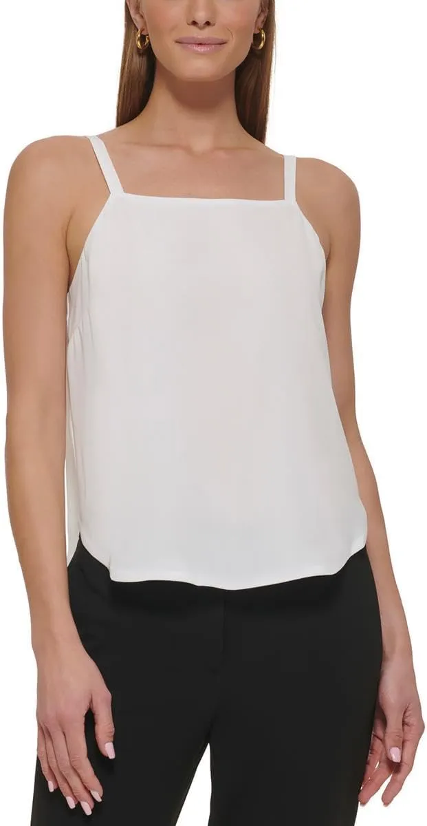 DKNY Womens Square Neck Camisole Shell White XL