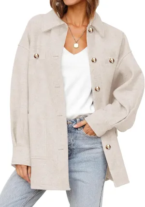 Dokotoo Women's Fall Oversized Long Sleeve Shacket Jackets 2024 Button Down Coats with Pockets
