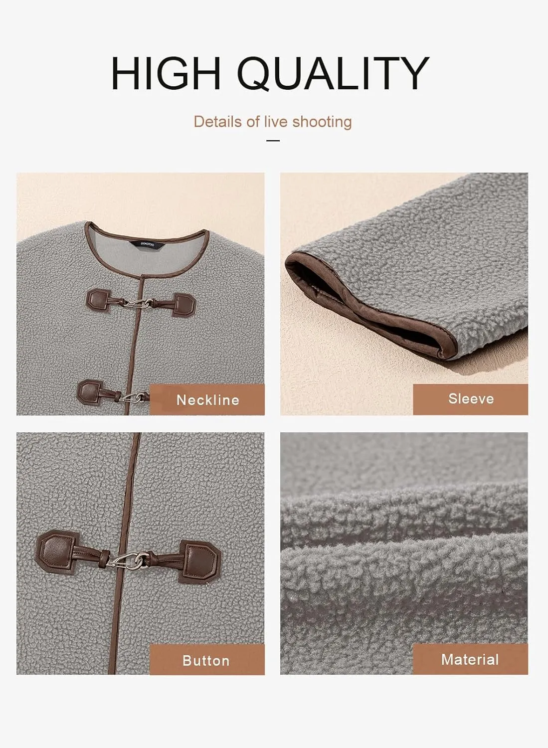 Dokotoo Womens Long Sleeve Jackets Fashion Faux Shearling Oversized Color Block Button Sherpa Jacket Coats