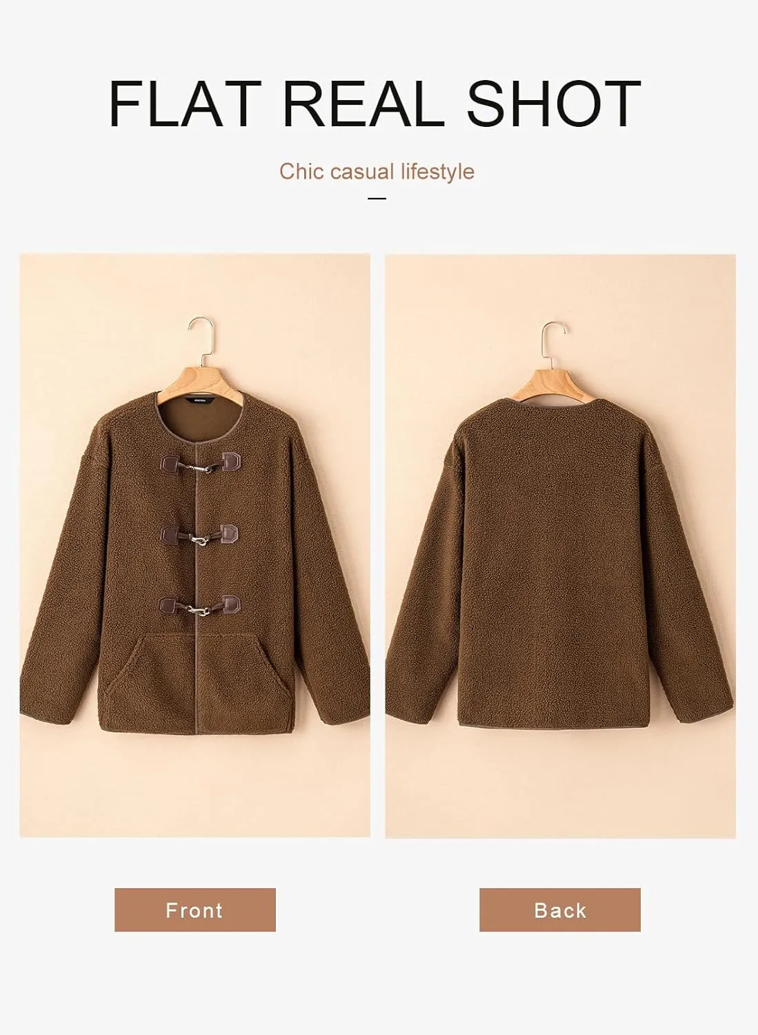 Dokotoo Womens Long Sleeve Jackets Fashion Faux Shearling Oversized Color Block Button Sherpa Jacket Coats