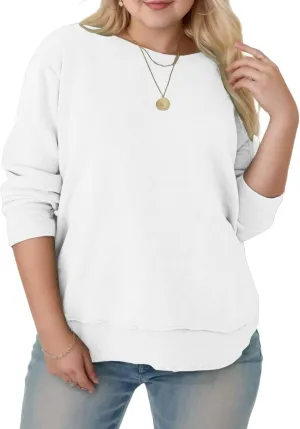 DOLNINE Plus-Size-Sweatshirts for Women Casual Crewneck Shirts Long Sleeve Side Split Tunic Tops Loose Fit Pullover