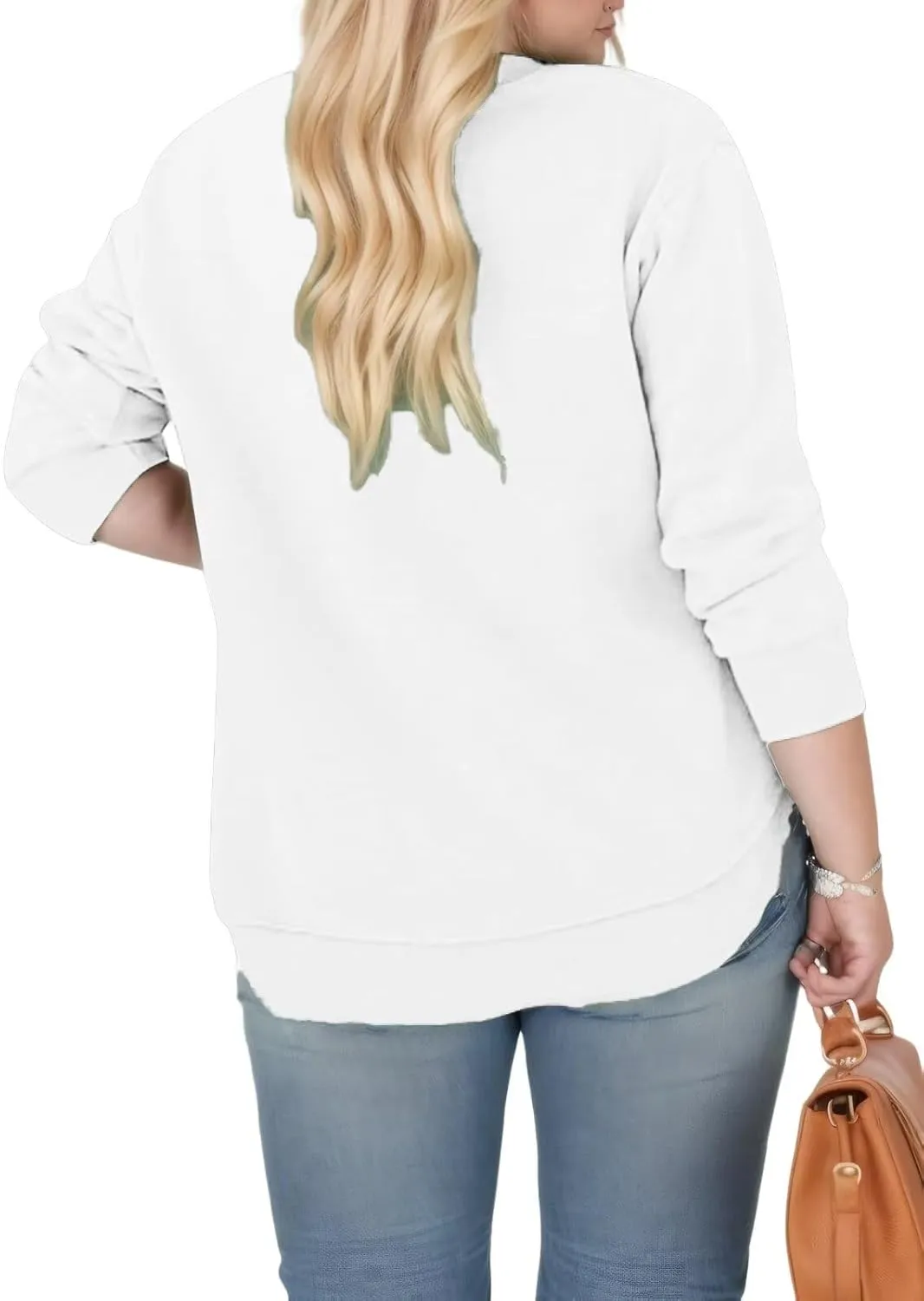 DOLNINE Plus-Size-Sweatshirts for Women Casual Crewneck Shirts Long Sleeve Side Split Tunic Tops Loose Fit Pullover
