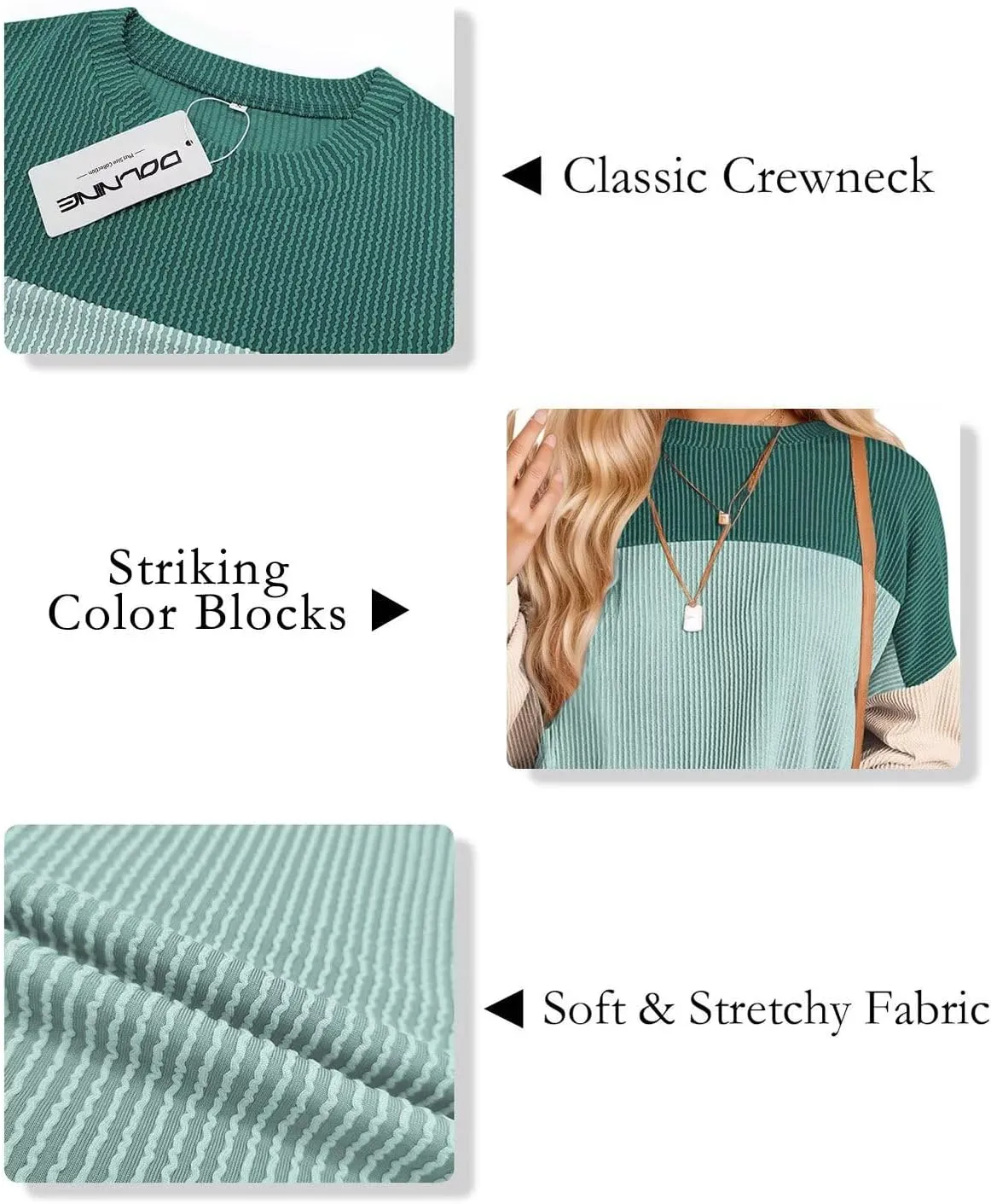 DOLNINE Plus-Size-Tops-for-Women Fall Long Sleeve Shirts Casual Color Block Crewneck Sweatshirts Oversized Ribbed Knit Tunic