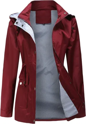 DOSLAVIDA Raincoat For Women Lightweight Waterproof Rain Jacket Hooded Windbreaker Casual Trench Coat With Pockets
