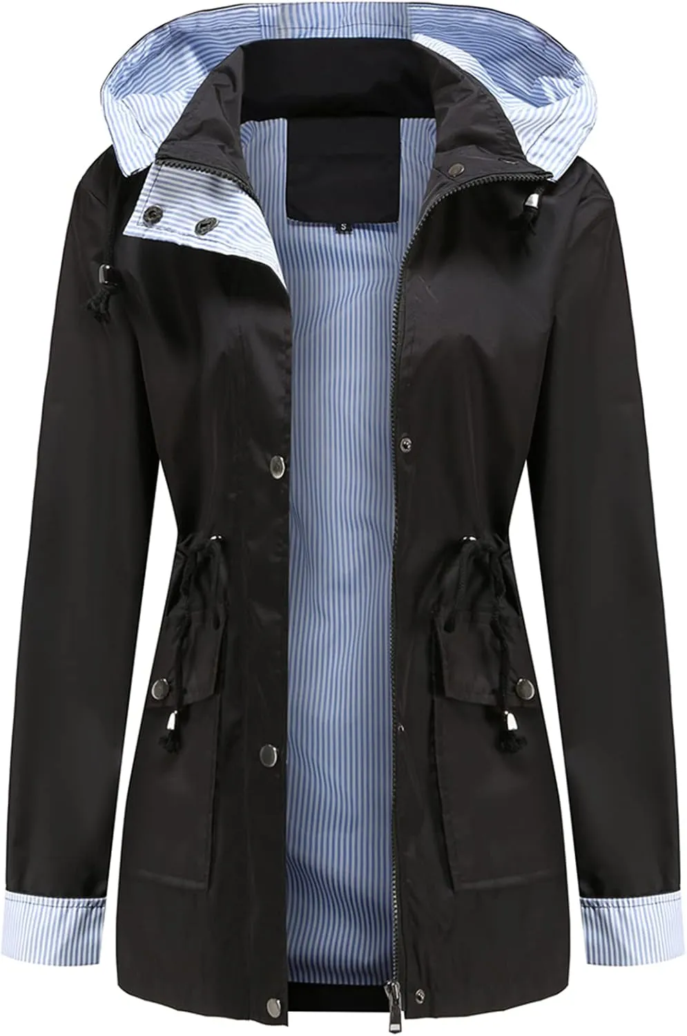 DOSLAVIDA Raincoat For Women Lightweight Waterproof Rain Jacket Hooded Windbreaker Casual Trench Coat With Pockets