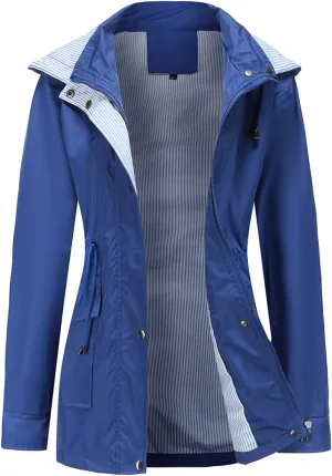 DOSLAVIDA Raincoat For Women Lightweight Waterproof Rain Jacket Hooded Windbreaker Casual Trench Coat With Pockets