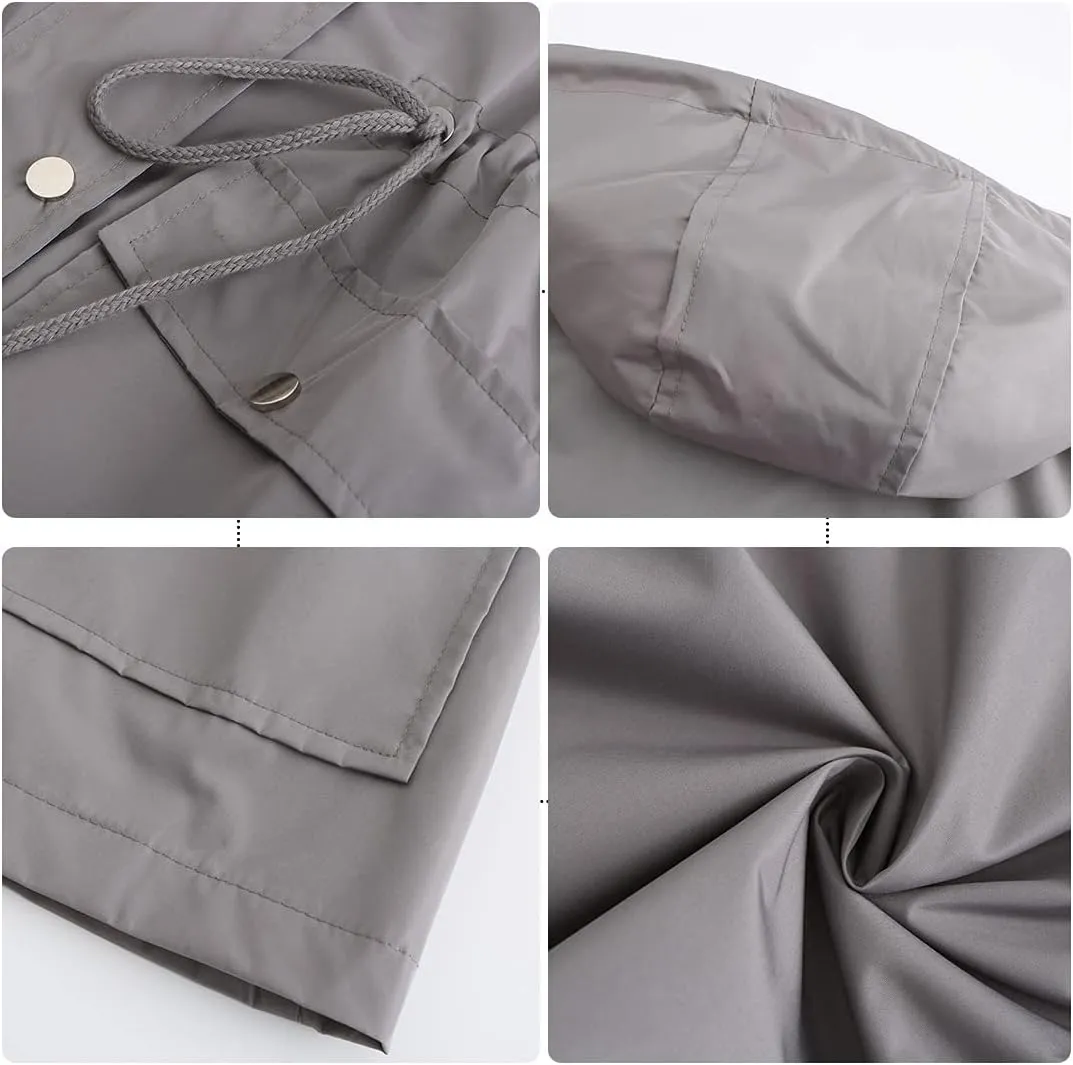 DOSLAVIDA Raincoat For Women Lightweight Waterproof Rain Jacket Hooded Windbreaker Casual Trench Coat With Pockets