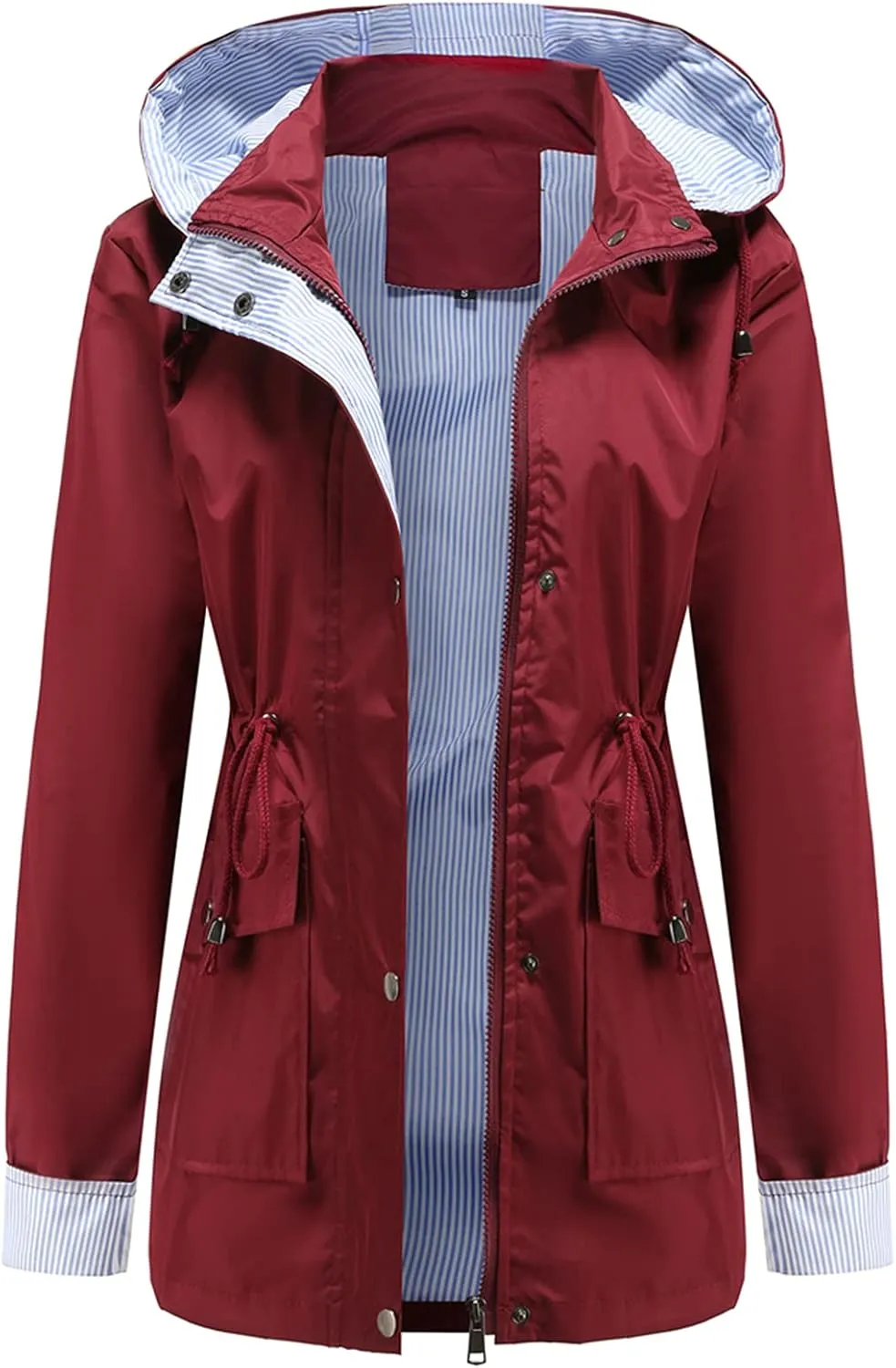 DOSLAVIDA Raincoat For Women Lightweight Waterproof Rain Jacket Hooded Windbreaker Casual Trench Coat With Pockets